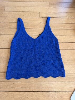 Women's Royal Blue Crochet Tank Top with V-Neck